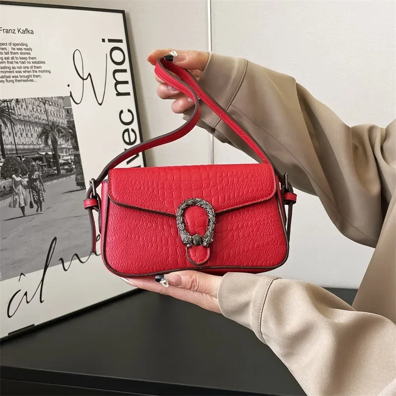 

2025 New High-End Women's Bag - Niche Design, Lychee Pattern, Retro Style, Shoulder/Messenger