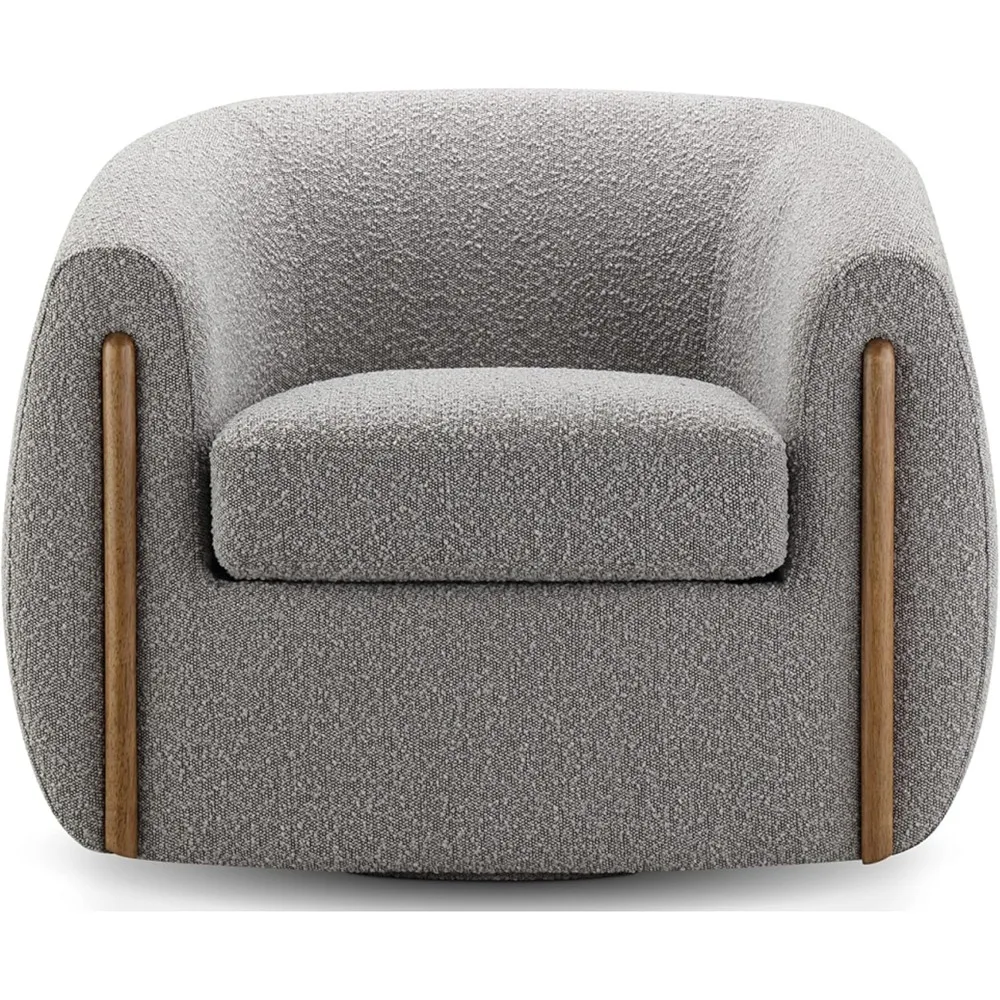 

Aspen Swivel Accent Chair with Wood Accents, Bouclé Upholstered Armchair for Living Room, 360° Swivel Barrel Chair with Hi