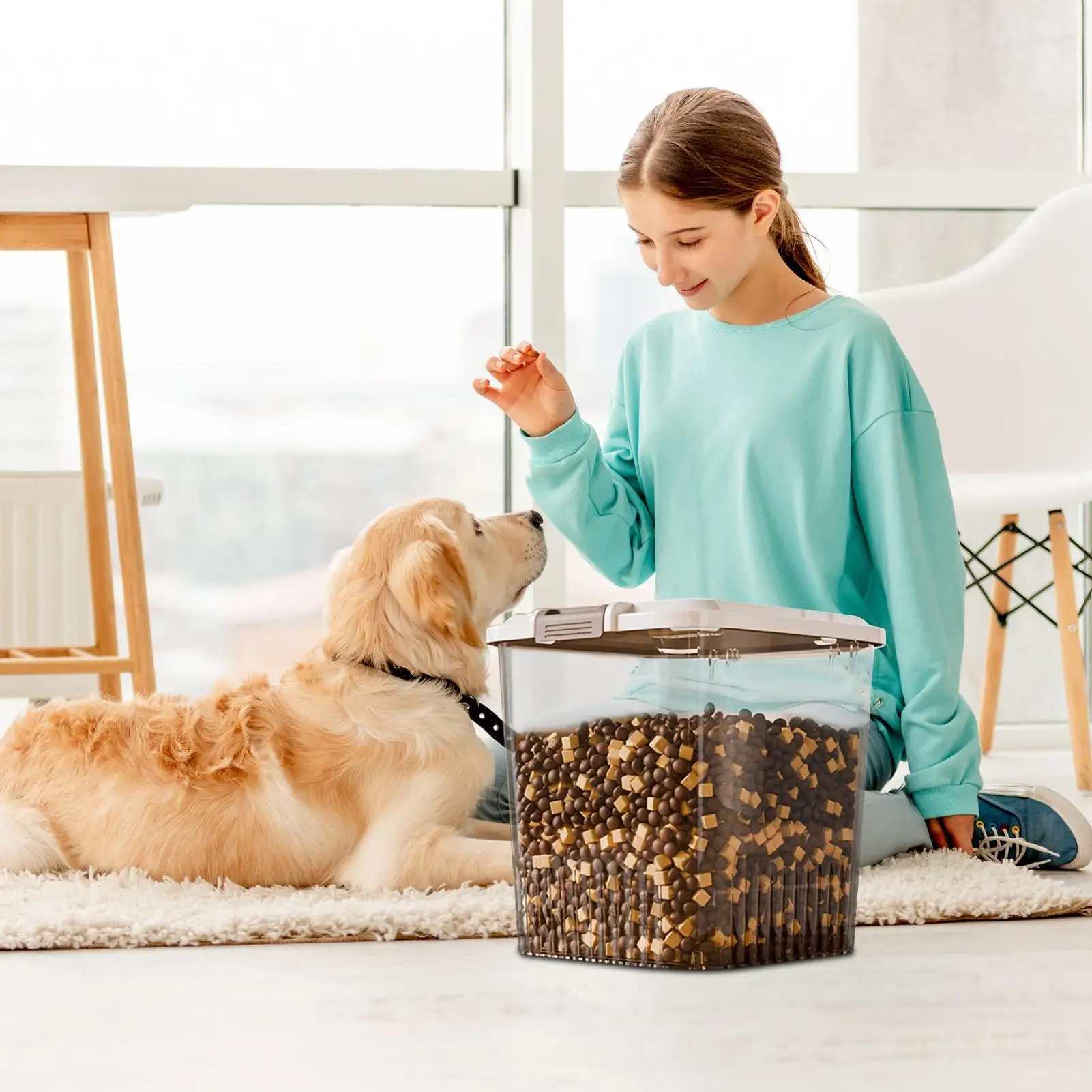 

Контейнер для хранения корма для собак, герметичный держатель для лакомств для щенков, прозрачный держатель для корма для домашних животных для кухни, уличная собака, кошка, кролик, птица, грызуны