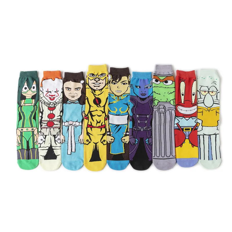 Male Cotton Cartoon Female Pattern Medium Tube Animation Socks Personalized Ins Trendy Cotton Socks-5PRS