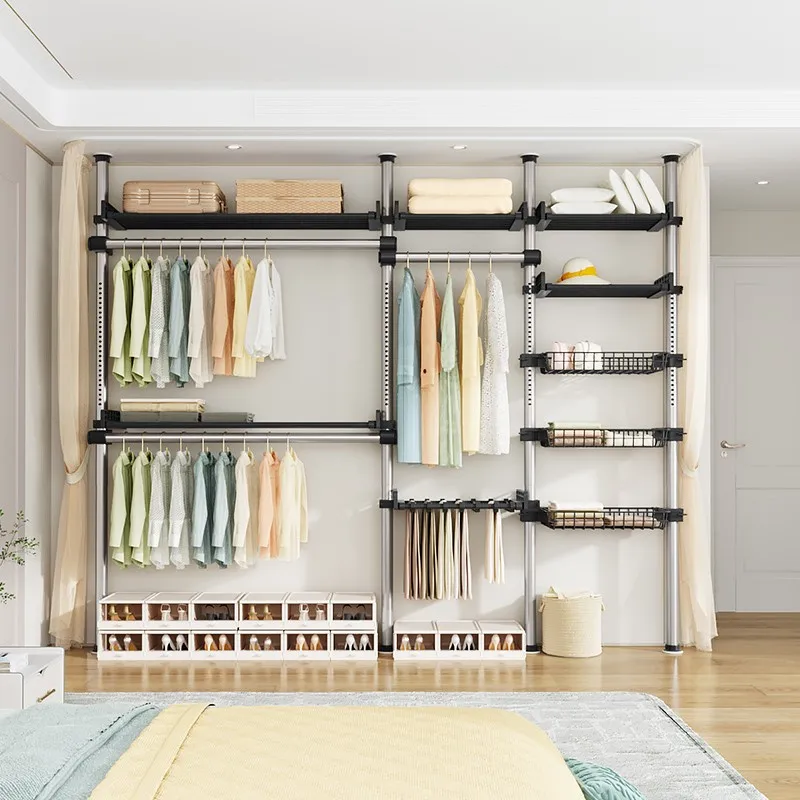 High end bedroom floor to floor clothes rack, ceiling to ceiling clothes rack, non perforated cloakroom, open wardrobe