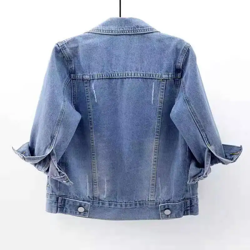 Women's Slim-fit Denim Coat Seven-point Sleeve Short Cardigan for Spring And Autumn All-match Top