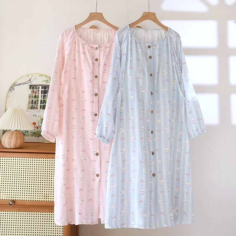 Pure Cotton Nightgown For Breastfeeding Pregnancy Dresses Spring New Feeding Nightie Nursing Gown Maternity Clothes