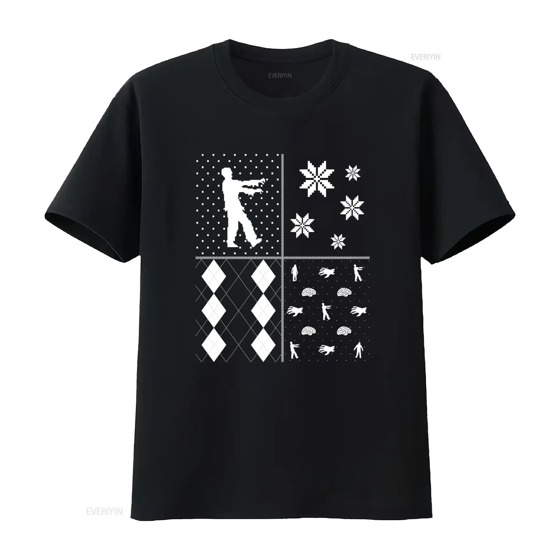 Zombies Festive Blocks Ugly Christmas Sweater Style T Shirt for Adults vintage Washed Comfortable Slightly graphic Soft