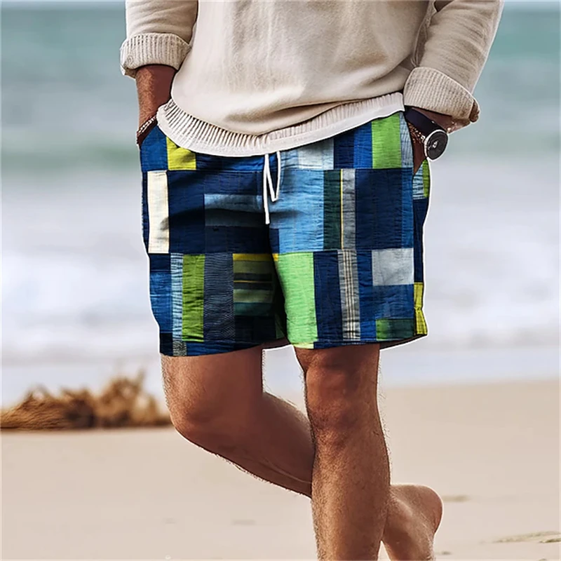 

Classic Plaid Checkered 3D Print Mens Board Shorts Summer Gym Fitness Sports Short Pants Comfort Hawaii Swim Trunks Beach Shorts