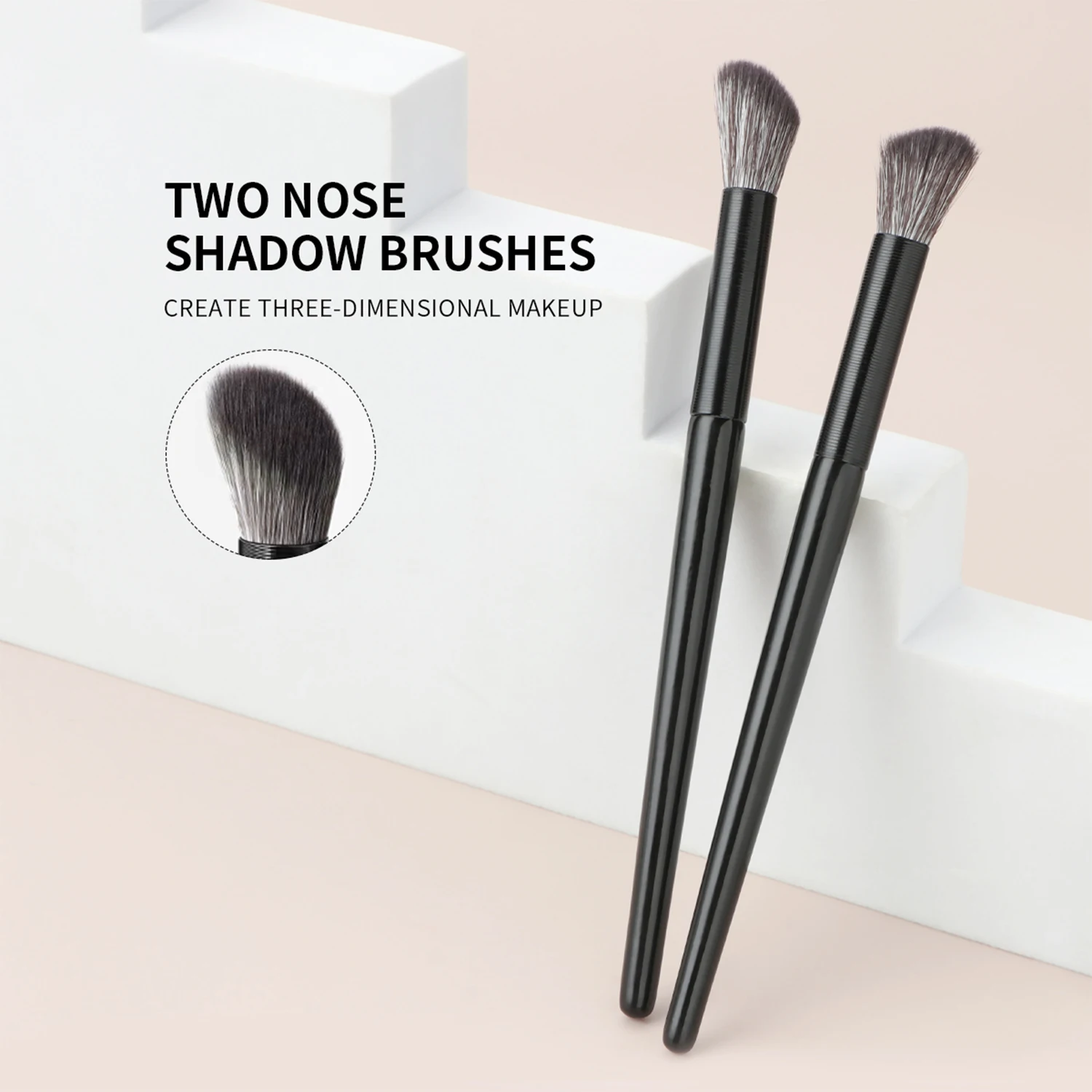 2Pcs Angled Nose Shadow Brushes,Black Long‑Handle Contour Brushes,Blend Nose Side Shadow For 3D Nose Makeup