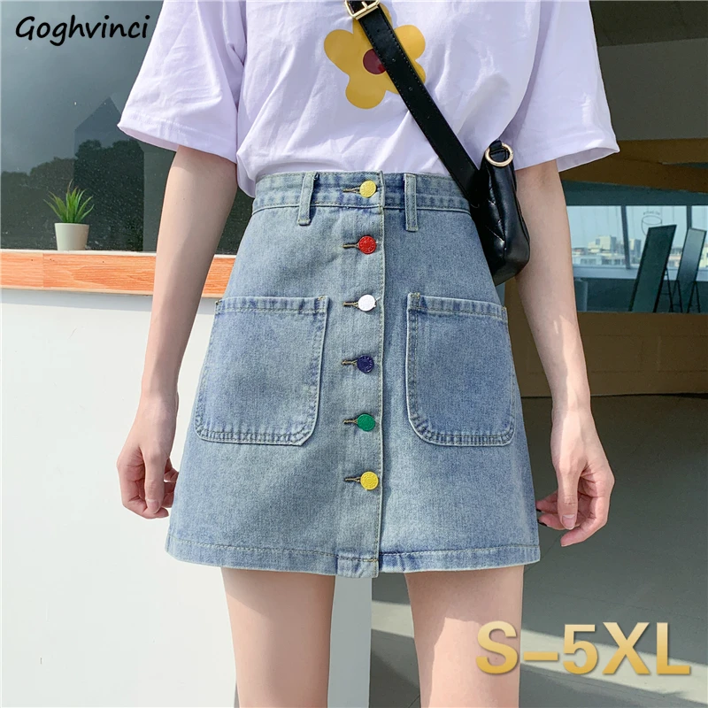 

Skirts Women Pocket Hot Sale 5XL Loose Casual Students Sweet Cute Denim Skirt Mini Chic All-match Vintage Retro Fashion Ulzzang