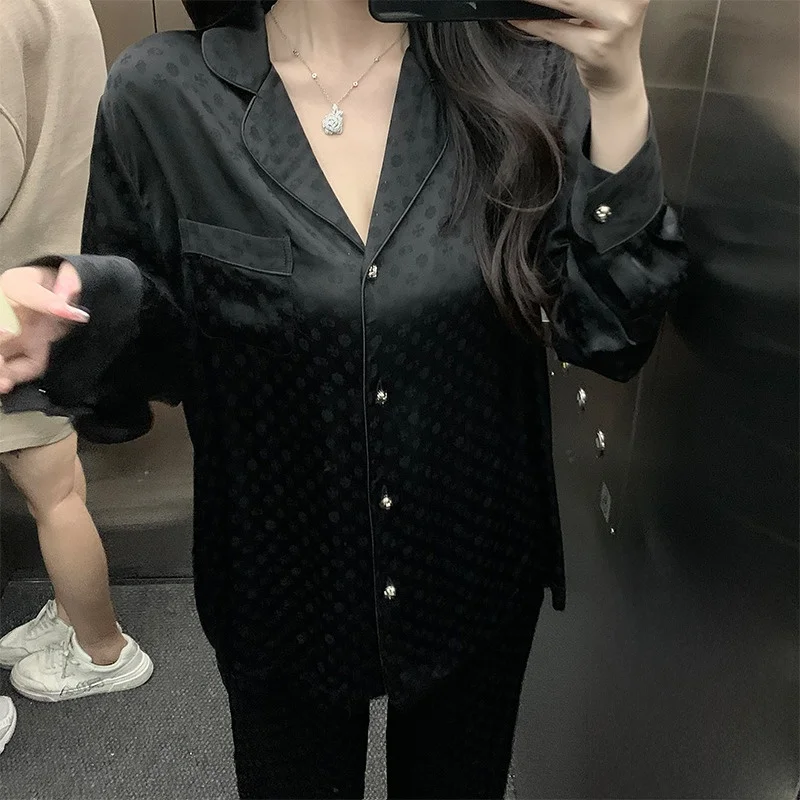 

Женский комплект Kubiliv: шелковая рубашка свободного кроя и брюки с эластичным поясом, повседневный модный ансамбль, низкий профиль, высокое качество