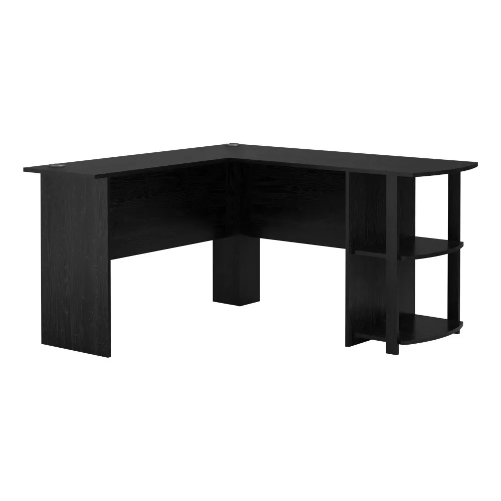 Ameriwood Home Dominic L Desk with Bookshelves, Black Oak desk table