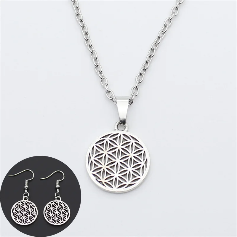 1 Pair Flower of Life Buddhist Round Earrings Yoga Charm Cutout Pendant Earrings for Women Party Jewelry Gifts