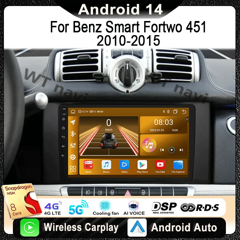 

For Mercedes Benz Smart Fortwo 2 2010-2015 Car Radio Multimedia Video Player Navigation Stereo GPS Android14 wireless Carplay