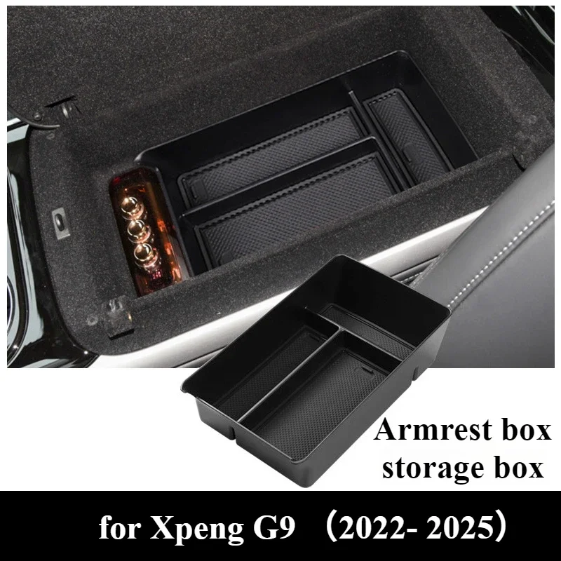 Für Xpeng G9 2022-2025 Mittelkonsole Armlehnenbox Aufbewahrung Schwarzer Getränkehalter Ablagefach Organizer Innenraum-Zubehör