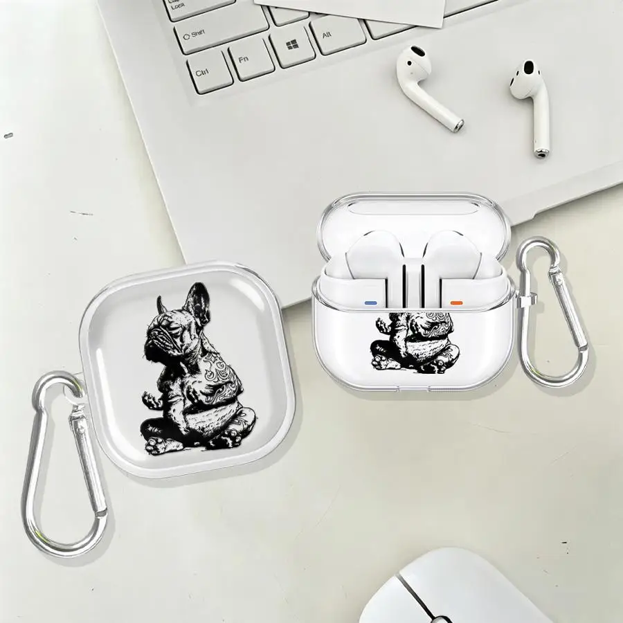 Case For Samsung Galaxy Buds 4 Pro 2 4Pro 2Pro Live 3 FE 3Pro Clear Earphone Cases Cover With Hook Bulldog Sketch Print