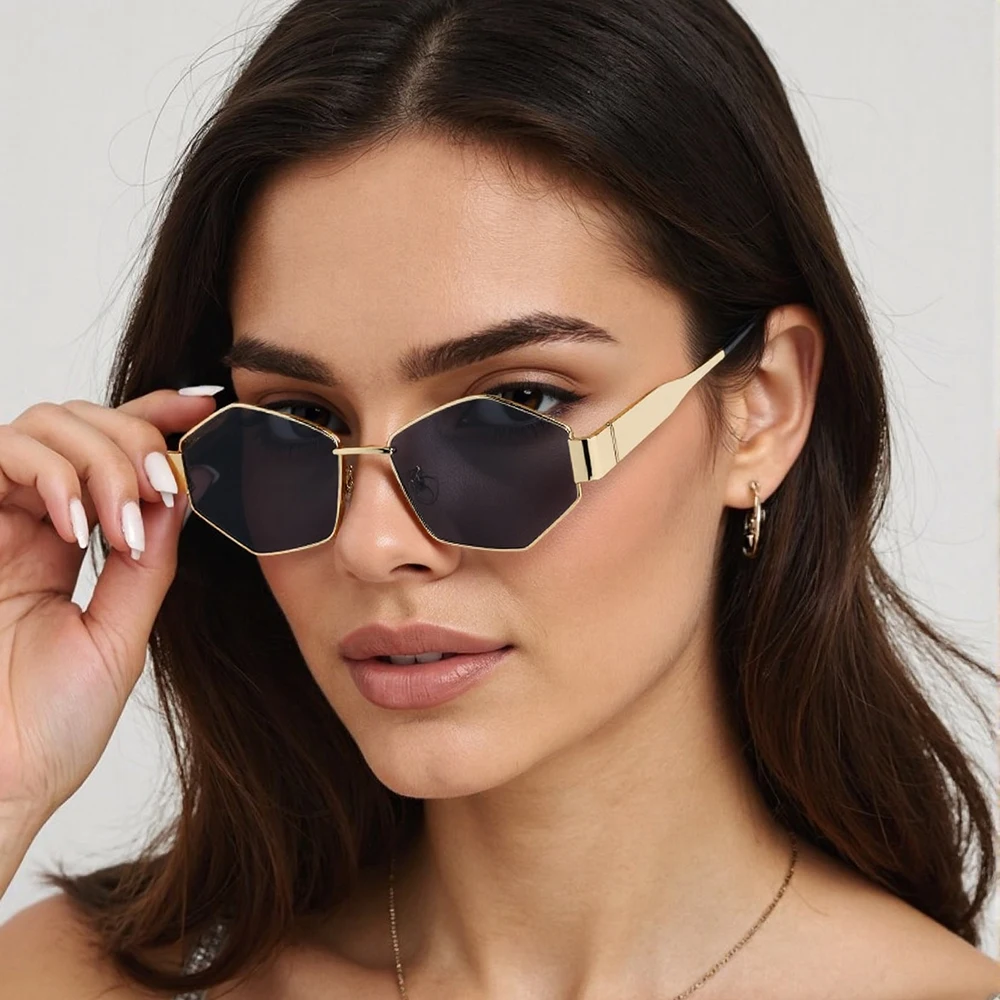 

Luxury Hexagon Sunglasses Women Men Fashion Polygon Metal Sun Glassses Ladies Trendy Daily Driving Vacation Shades