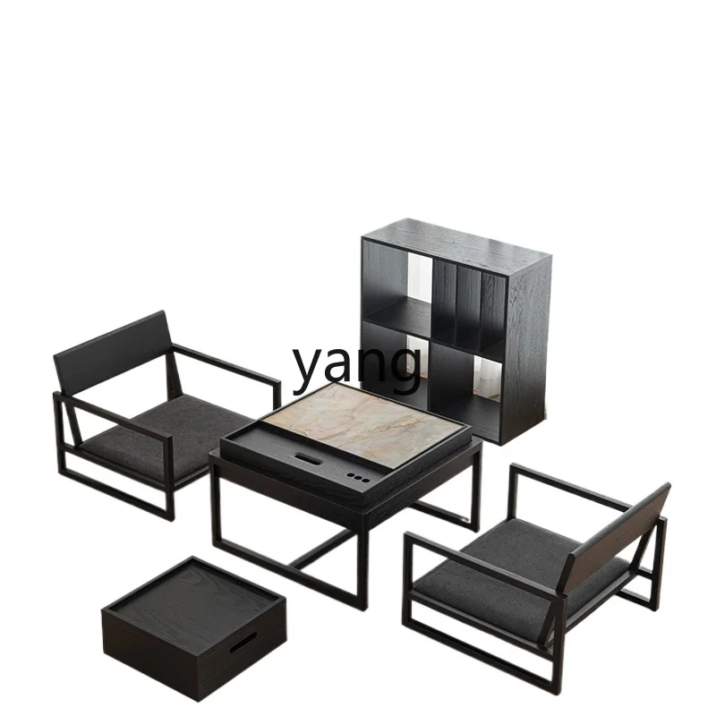 

LMM black solid wood balcony small short bubble kung fu tea table sitting table storage kang table