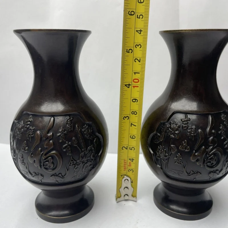 Copper Gold Fu Character Vase a Pair of Exquisite Craftsmanship Antique Crafts Base Delivery Supported Docking