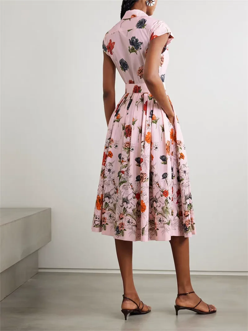 Robe chemise Vintage à imprimé Floral pour femmes, tenue d'été mi-longue avec ceinture, ligne a, élégante et décontractée, 2025