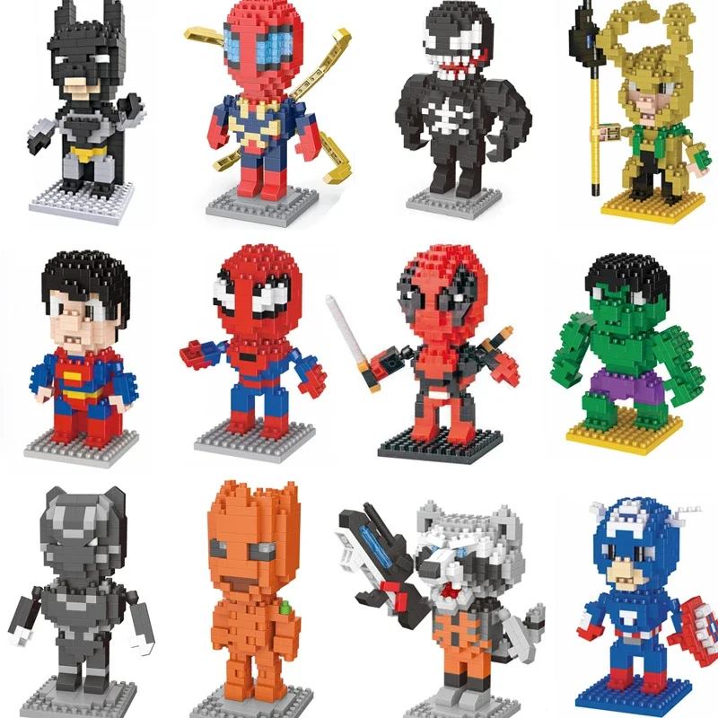 Mini Super Heroes Micro Building Blocks Venom Spiderman Deadpool Loki Hulk Figure Model Assembled Brick Toys For Kids Sants Gift