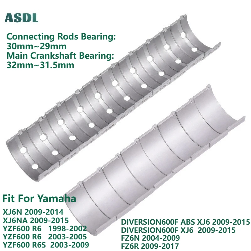 

For Yamaha YZF600 R6 STD +50 Motorcycle Crankshaft 32mm Connecting Rod 30mm Bearing Set DIVERSION600F XJ6 FZ6N FZ6R XJ6N XJ6NA