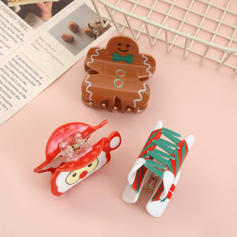 Sweet Cute Christmas Cookie Man Hair Claw Arylic Christmas Tree Snowman Hair Clip For Women Crestive Funn6y Hair Accessories