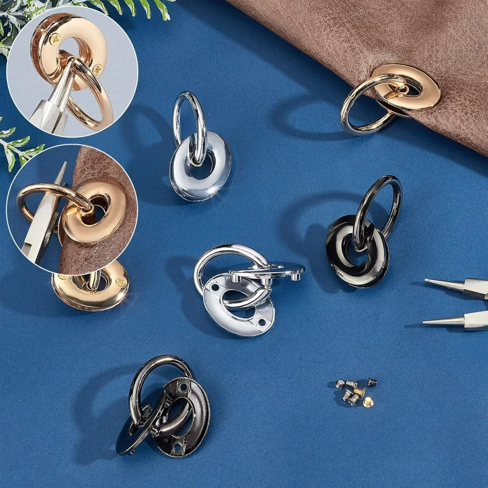 3 Colors Metal Screw Together Grommets 6pcs Screw-in Eyelet Ring Grommets Bag Loop Handle Connector Buckle Handbag Purse Loop