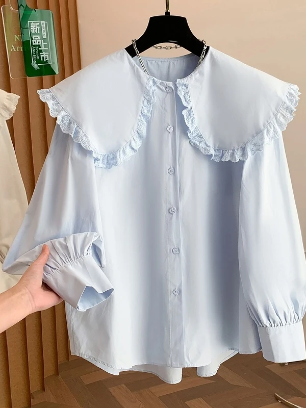 

Корейская свободная блузка с воротником-стойкой для женщин, весенняя, повседневная, стройнящая, омолаживающая, длинная, повседневная блузка