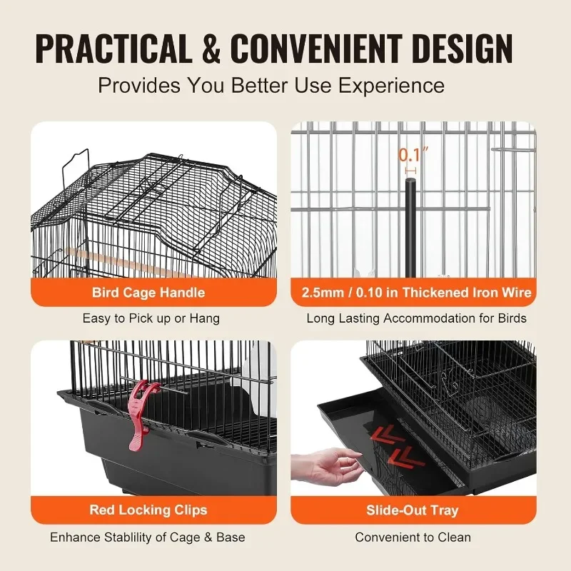 41 นิ้วเปิดขนาดใหญ่ Parrot Bird Cage, แขวนกรงนกสําหรับ Parakeets Finches Canaries Lovebirds Cockatiels Budgies