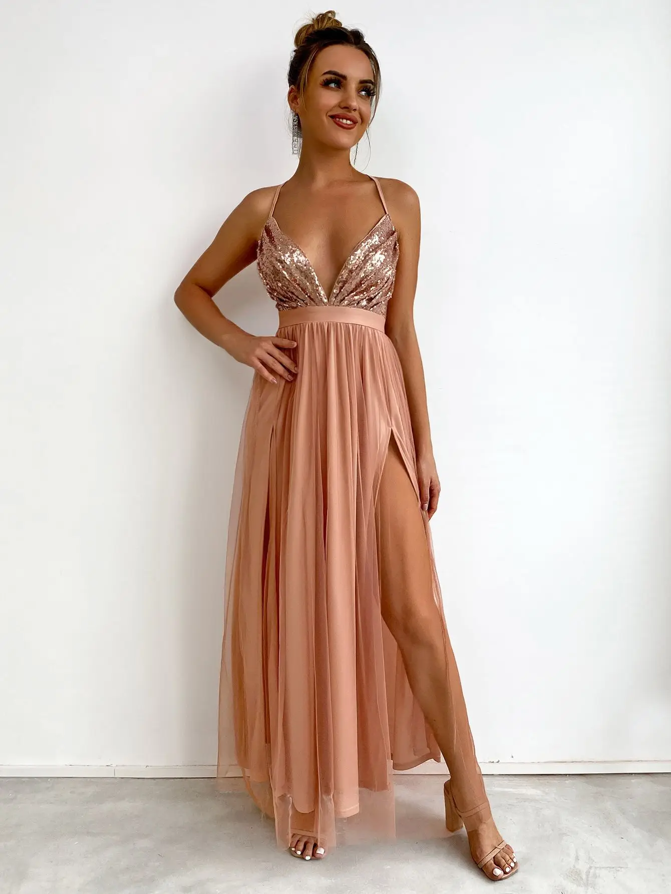 Sexy backless maxi sequin summer dress women 2024 elegant luxury mesh birthday party dress bridesmaid evening dresses vestidos