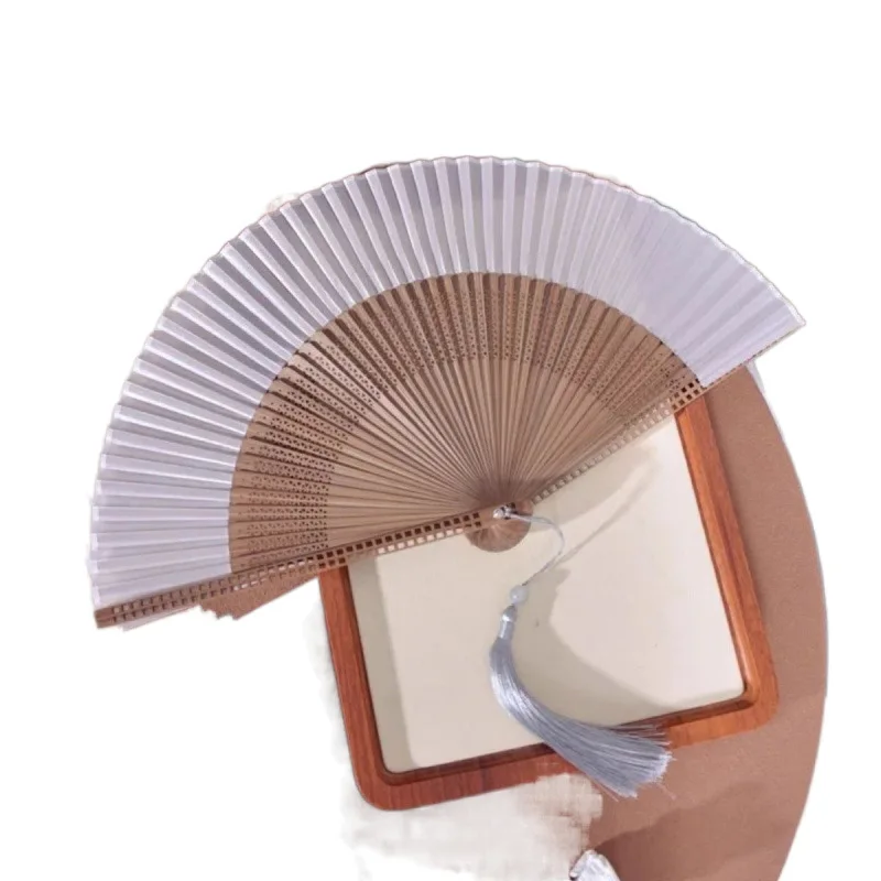 Antique Solid Color Folding Fan Hollowed Bamboo Portable Hanfu Photo-taking Props Dance Party Dressing Gown Fan Dance Party - Image 6