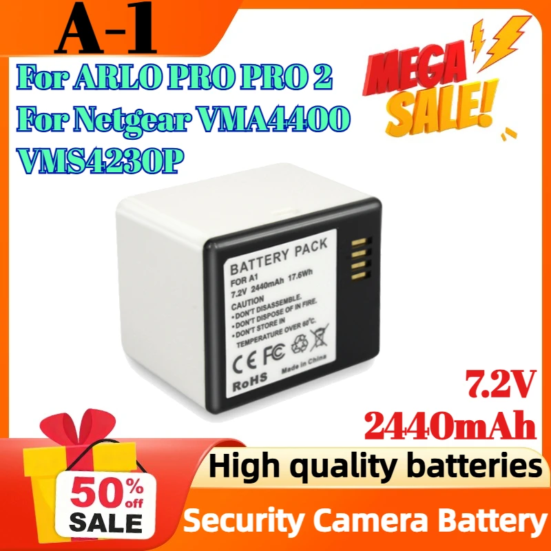 

A-1 7.2V 2440mAh Li-ion Rechargeable Battery for ARLO PRO PRO 2 for Netgear VMA4400 VMS4230P Security Camera Batteries
