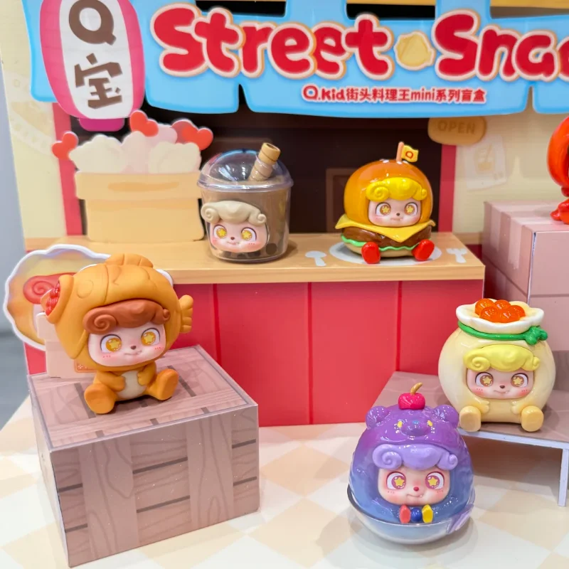 오리지널 Q.Kid Qbao 스트리트 스낵 시리즈 미니 빈 블라인드 박스 컬렉션 데스크탑 장식품 미스터리 박스 귀여운 액션 피규어 장난감 선물