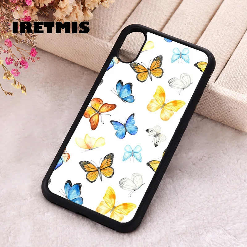 Iretmis Phone Cover Case For iPhone X XS Max XR 11 12 13 PRO MINI 14 15 16 Plus Rubber Silicone Colorful Butterflies