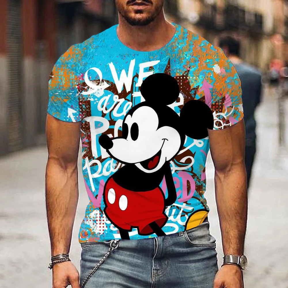 2024 New Disney Mickey Mouse Men's 3D Print T-shirt Kids Casual Street Top T-shirt Men's Clothing