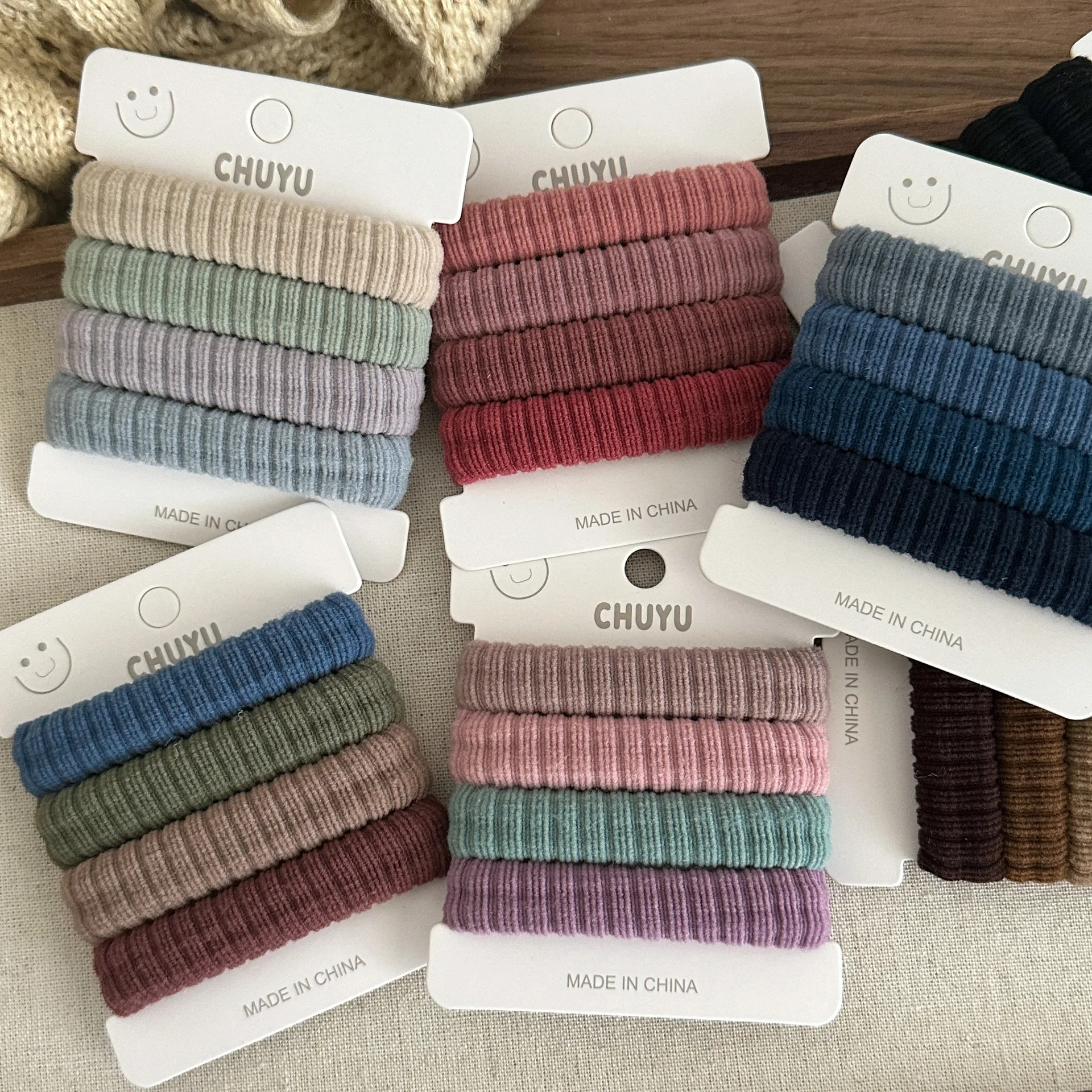 Japanese Scrunchie 4PCS Card Thick Terry Hair Ties Colorful Versatile Hair Accessories