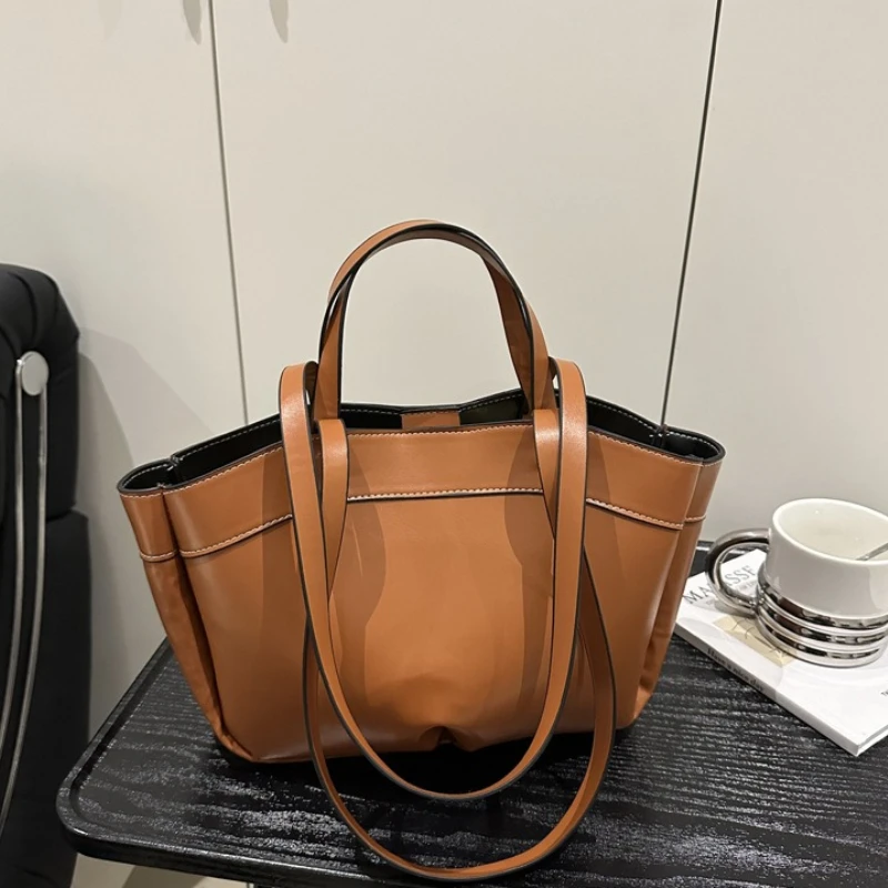 Minimalistische Elegante Leder 2-in-1 Tragetasche Große Kapazität Schultertasche mit Obergriff Geräumige Handtasche für Arbeit und Pendeln