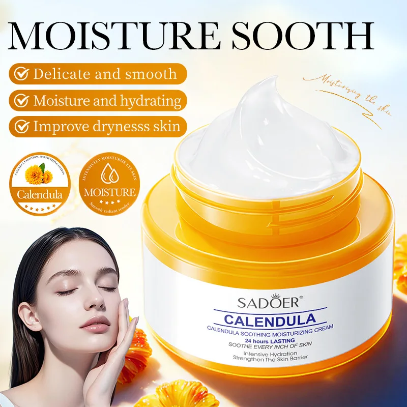 SADOER Calendula Face Cream Moisturizing Intensive Hydration Soothe Skin Improve Dryness Anti-aging Smooth Facial Skin Care