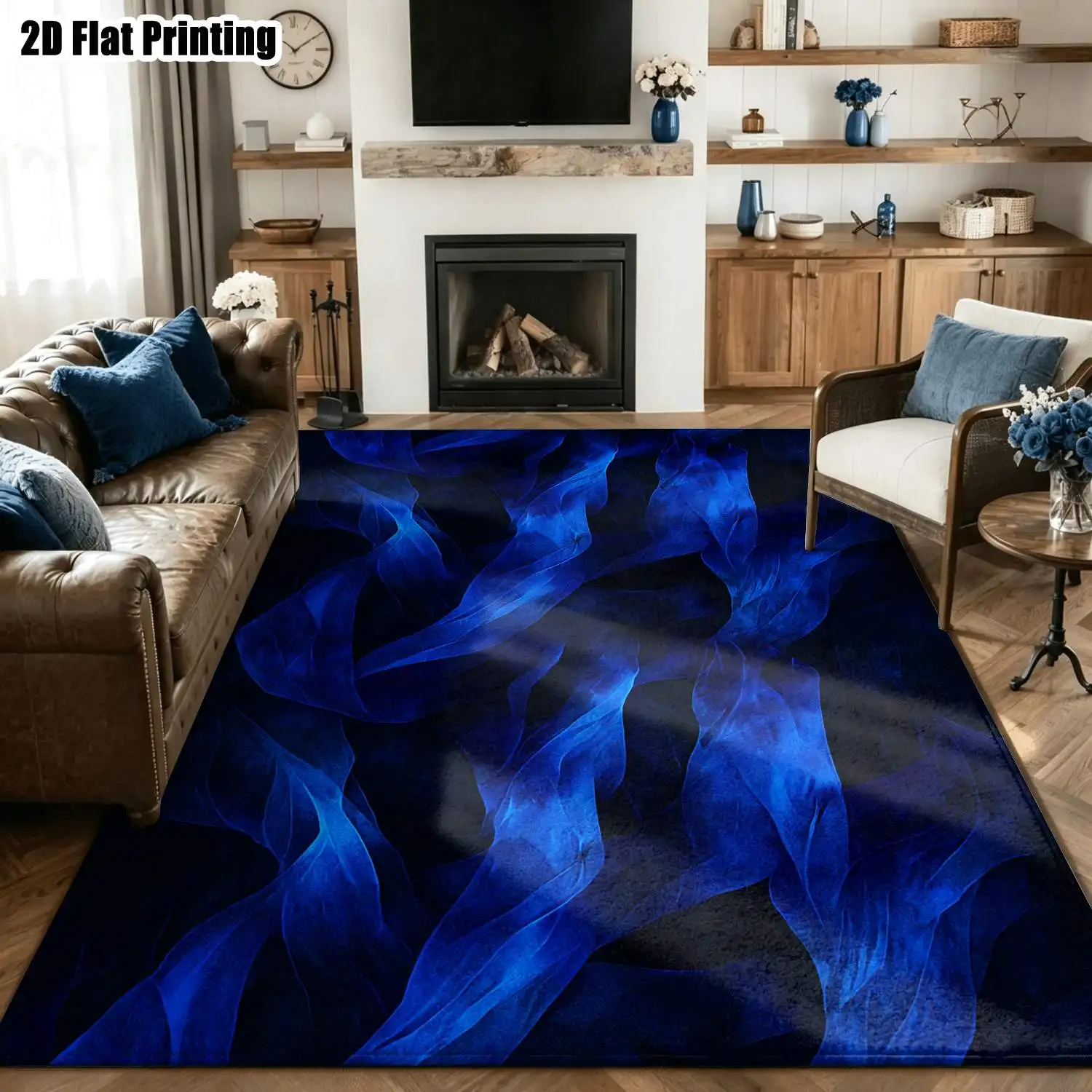 1Pc 2D Printed Carpet: Dark Blue Abstract Art Pattern, Nordic/Instagram/Modern Minimalist/European Style, Geometric Striped, Multi-Size, Machine Washable, for Entrance, Dining, Foyer, Bedroom, Study, Living Room Home Decor
