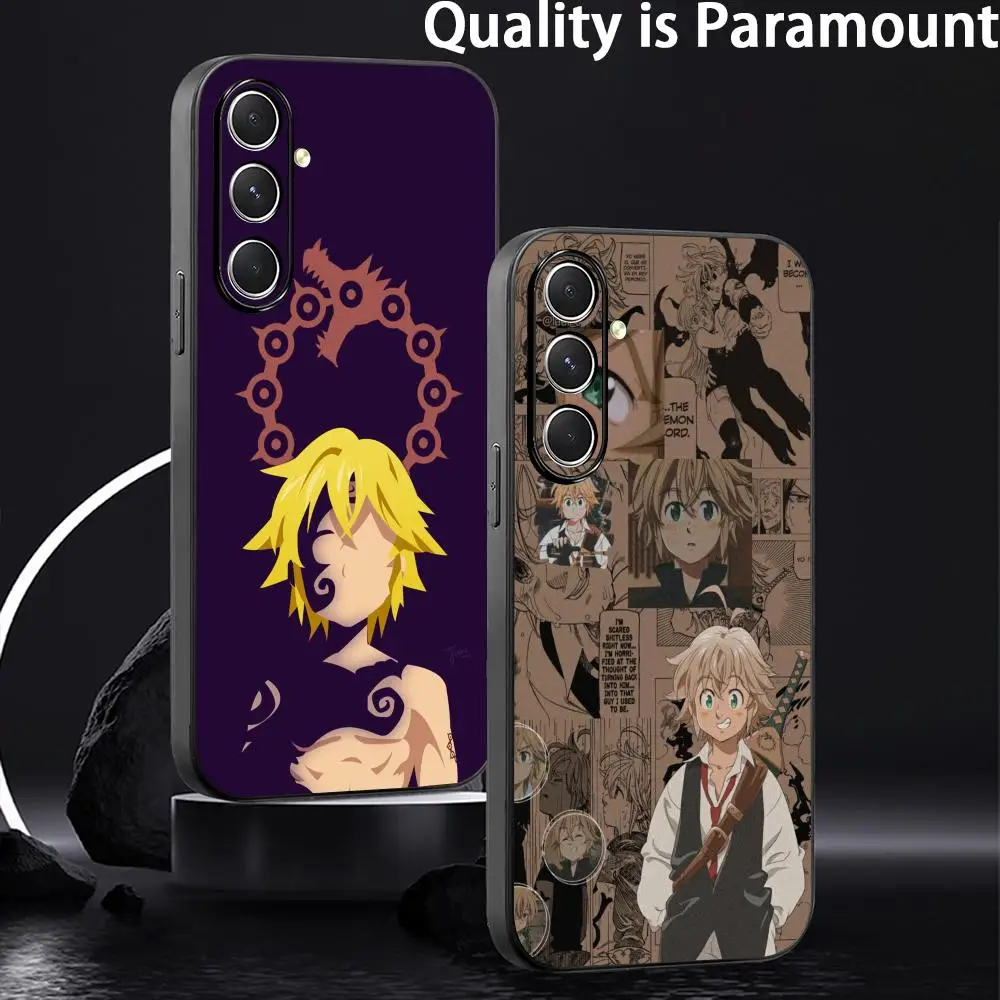 Meliodas, funda de teléfono con póster de los siete pecados capitales para Samsung Galaxy S25 S24 S23 S22 S21 S20 Plus Ultra Note20, negro suave