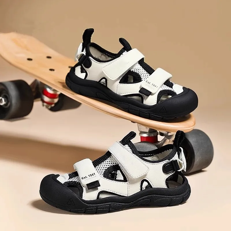 

2023 летняя модная новая летняя противоскользящая дышащая обувь для девочек и мальчиков, детские спортивные сандалии с волшебной лентой на голову с мягкой подошвой