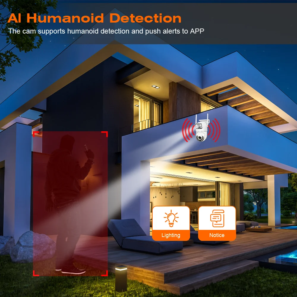 TAITAS Outdoor Wireless Security IP Camera 4K 8MP HD Dual Lens External Wifi PTZ Camera Auto Tracking Surveillance Camera iCsee