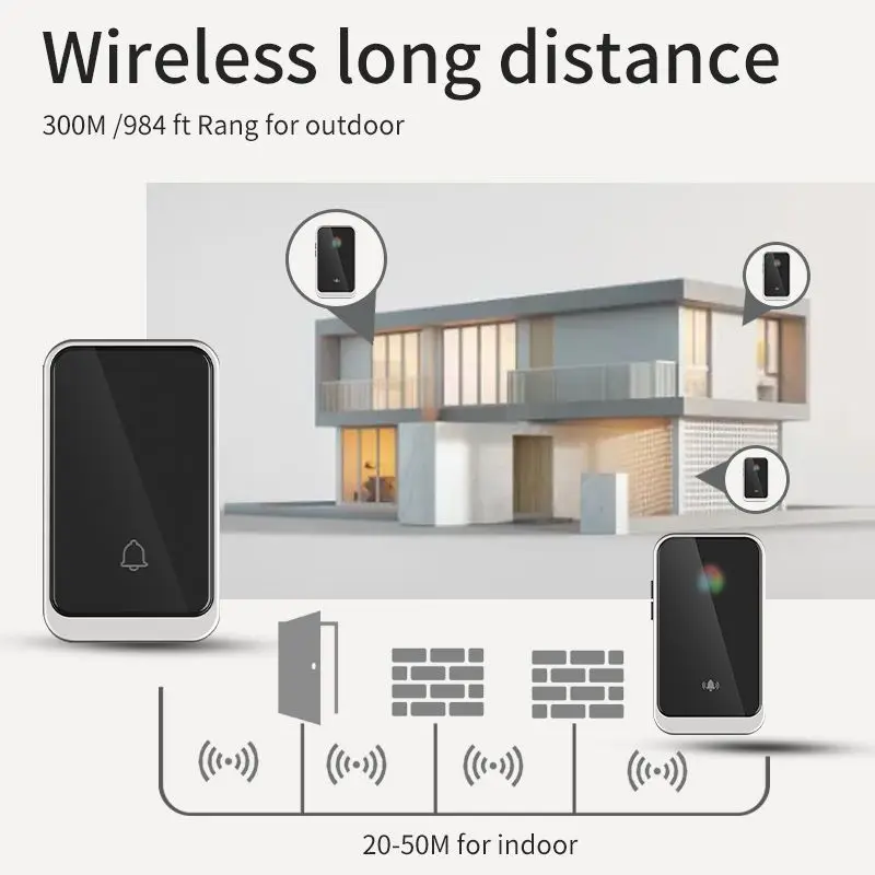 EZHEN جرس باب لاسلكي للمنزل 38 أغنية 300 متر طقم جرس الباب عن بعد مع جهاز إرسال واحد وجهاز استقبال سهل التركيب #4