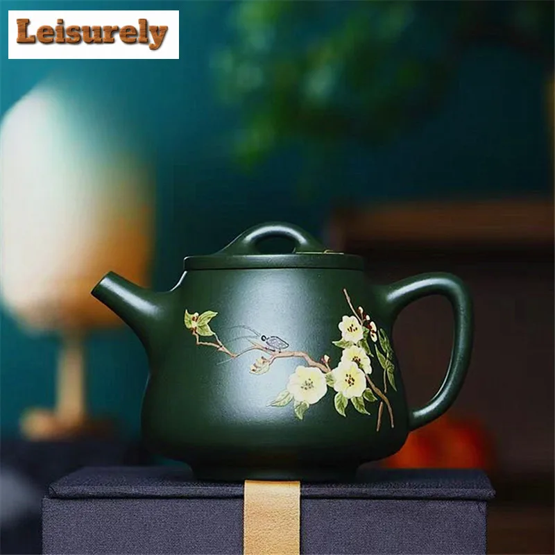 250ml Classic Yixing Purple Clay Teapots Handmade High Stone Scoop Pot Raw Ore Dark Green Mud Kettle With Infuser Zisha Tea Set 