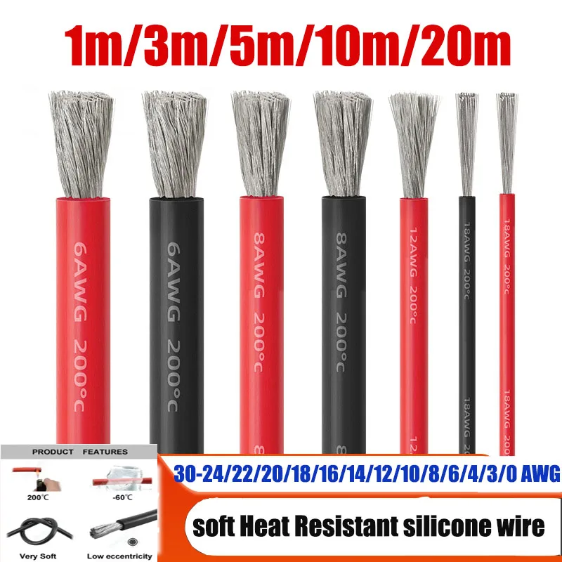 

Soft Silicone Cable 0 4 6 8 10 12 14 16 18 20 AWG Electrical Wire for Drone Auto Car Model Solar Battery LED Lighting Electronic