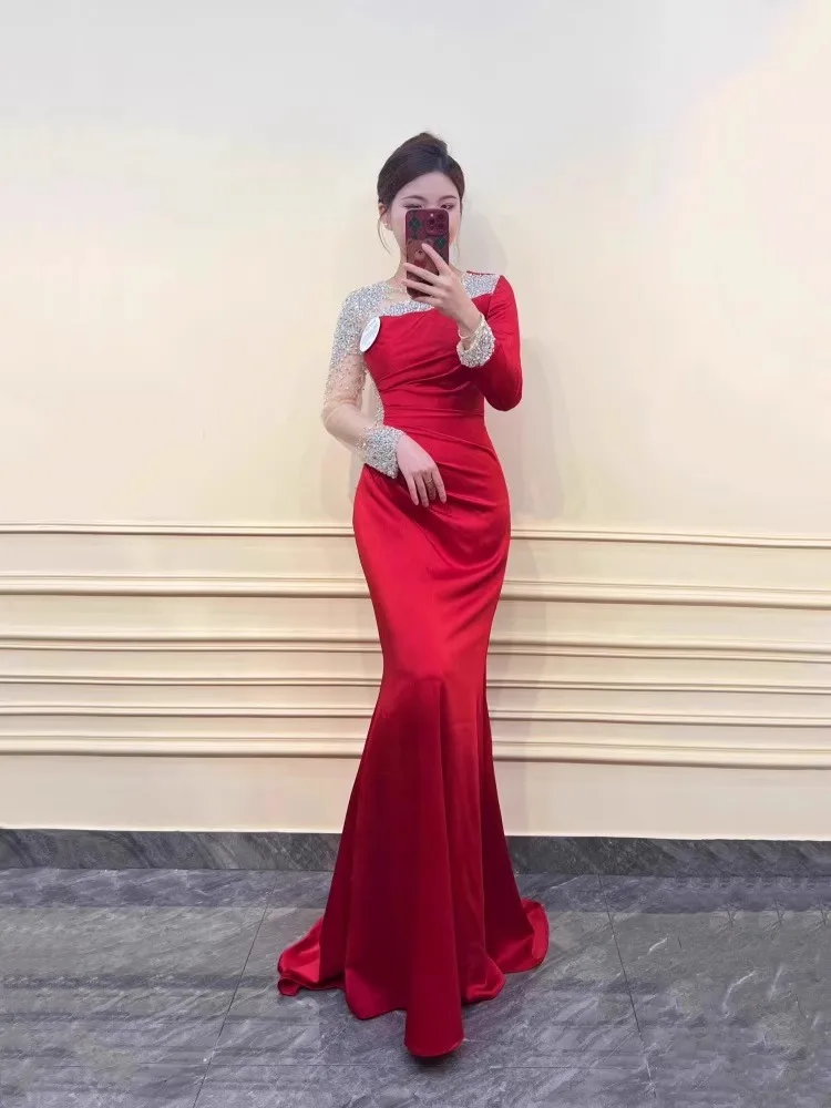 

Ele Wine Red Evening Gown Host Year End Gala Beautiful High End Lady Art Exam Chorus Performance Costume Ele Midi ...