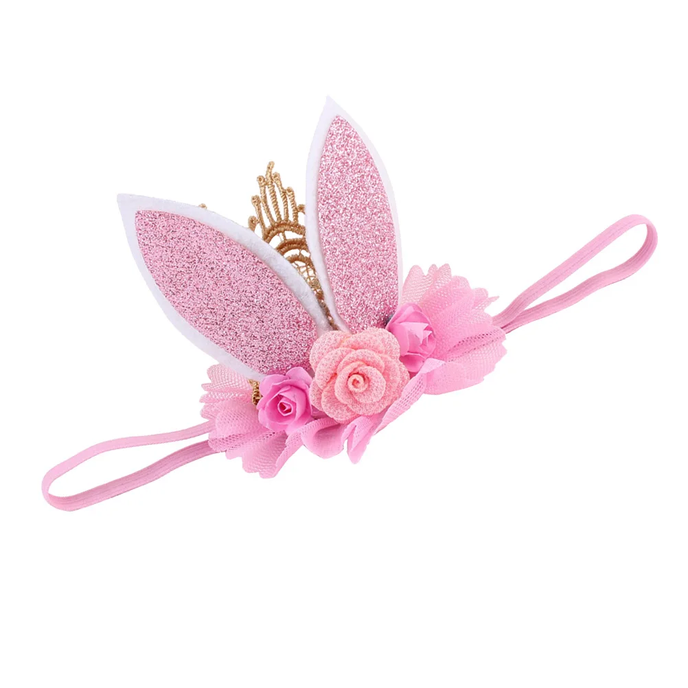 

Rabbit Ears Crown Flower Headband Light Pink Baby Girls Hairband Kids Headdress Ideal for Daily Use Gifts Girls Headbands