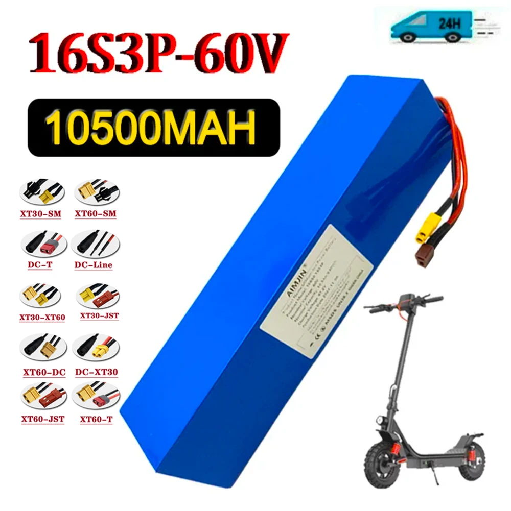 60V High-Power Lithium Battery 10.5Ah 10500mAh 18650 1500W with Built-In BMS Lithium-Ion 16S3P Battery Pack for Power Tools