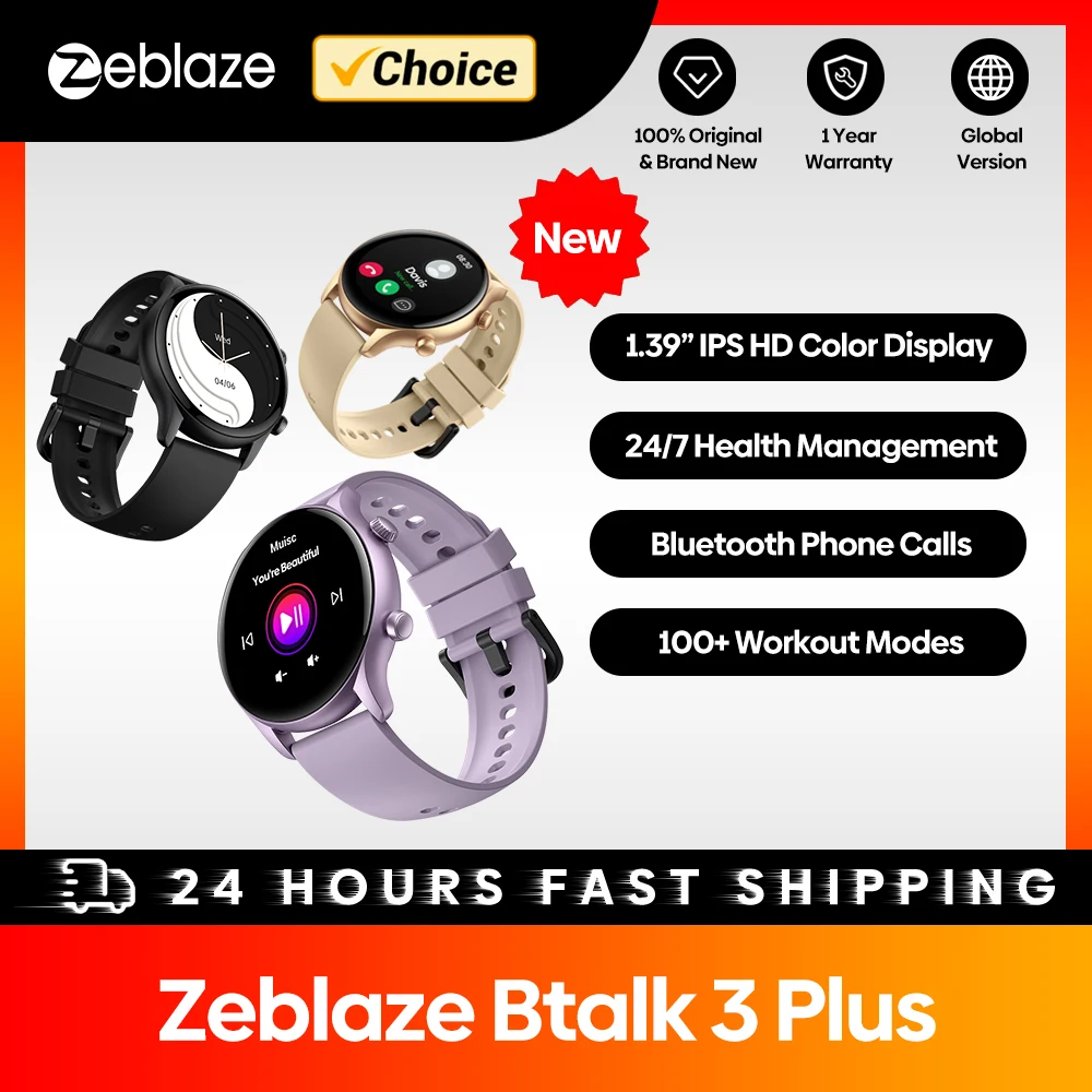 Zeblaze Btalk 3 플러스 음성 통화 스마트 워치, 1.39 인치 대형 HD 컬러 디스플레이, 남녀공용 피트니스 추적 스마트워치, 신제품