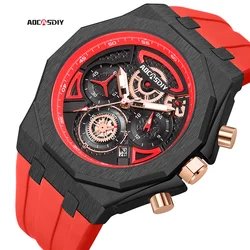 AOCASDIY Fashion ChronoGraph Watch Men's Casual Sports Wear With Silicone Strap Watch And Automatic Date Waterproof Quartz Watch