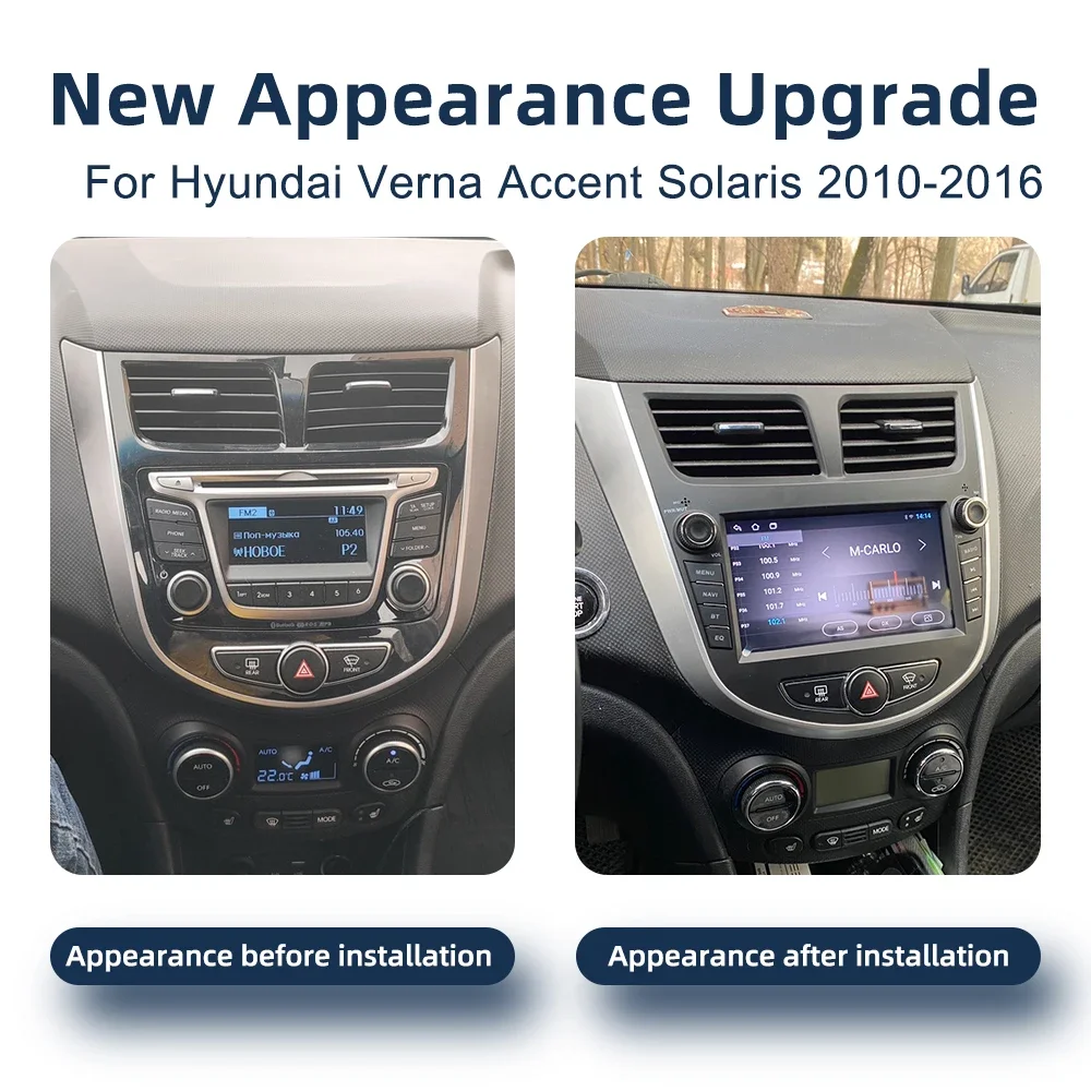 7'' CarPlay Android 14.0 Car Multimedia Player 4G WiFi GPS Navigation DSP Car Radio For Hyundai Verna Accent Solaris 2010-2016