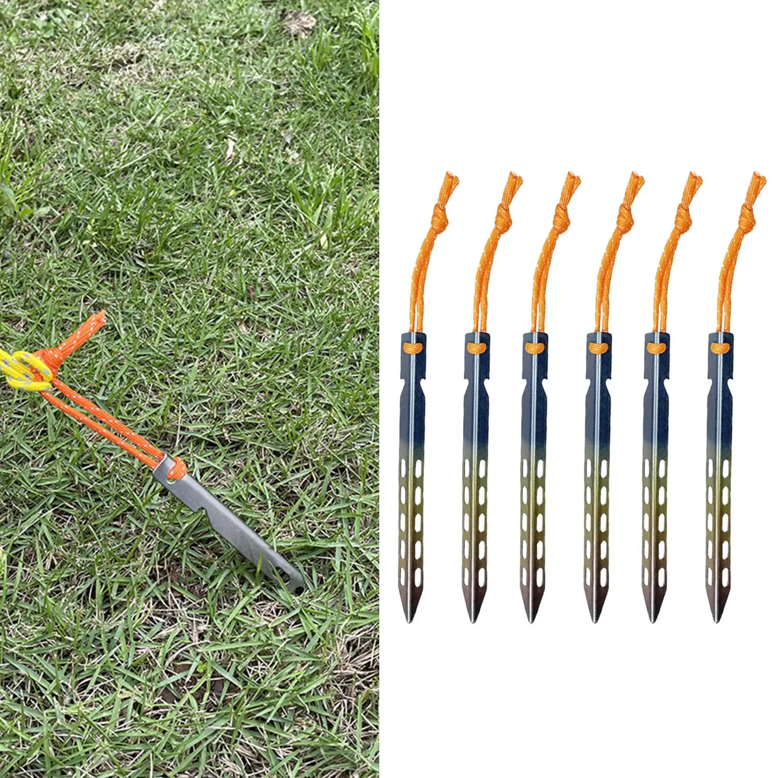 6x Ground Pegs Universal with Pull Ropes Unbreakable Anchors Tarp Pegs Camping Tent Nails for Outdoor Canopy Shelter Awning Tarp